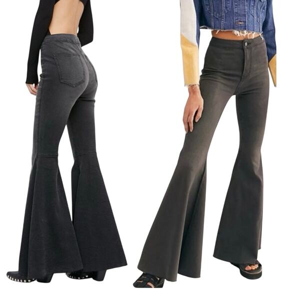 Free People Denim - Free People Just Float On Super Flare Mid Rise Jeans Washed Black Size 26